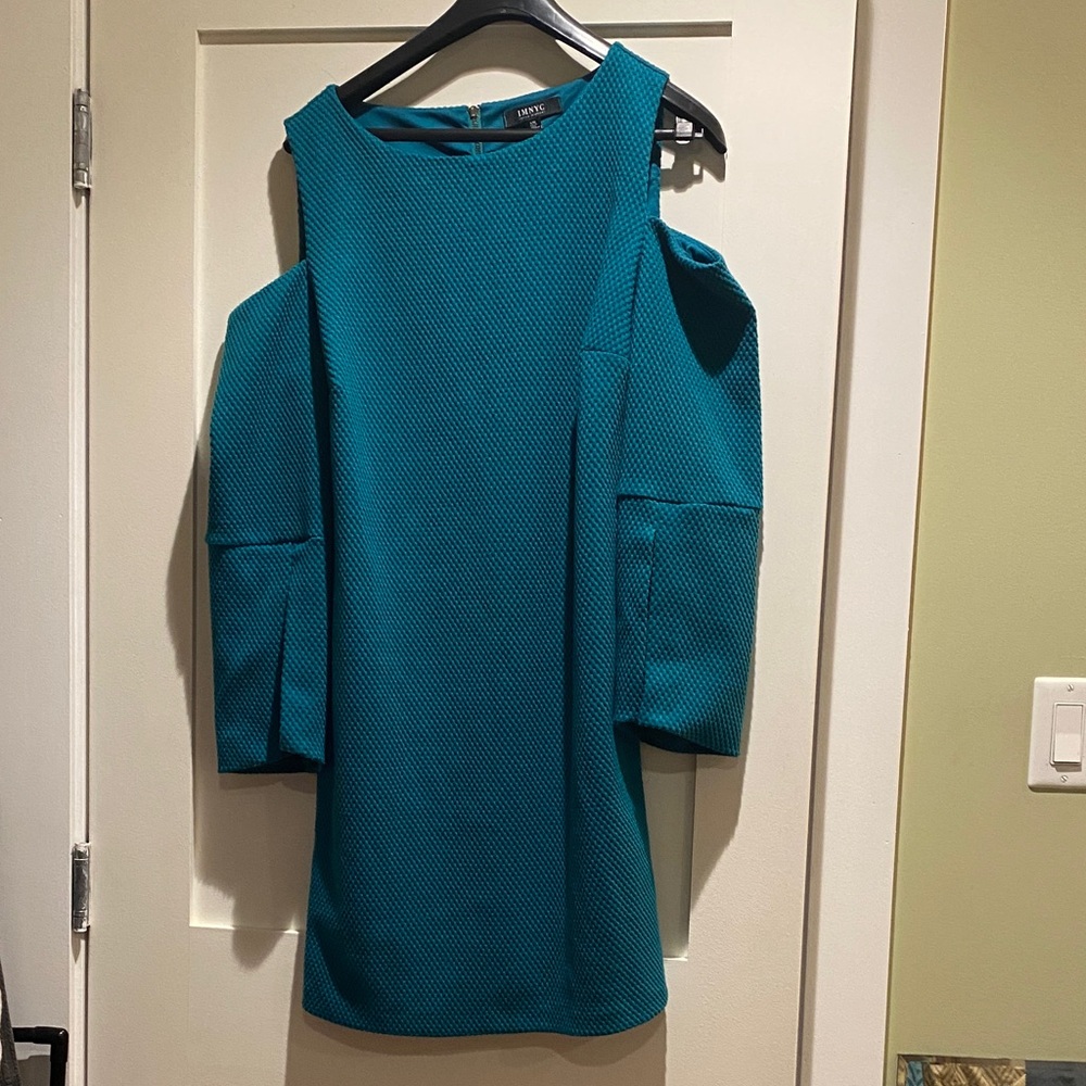 Elegant Teal Long Sleeve Cold Shoulder Dress